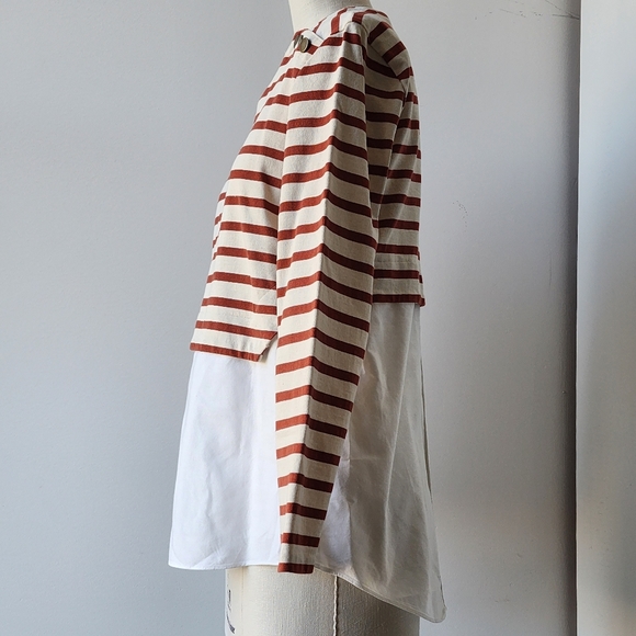 Veronica Beard Cotton Canvas Red Striped Top with White  Blouse SZ L - Picture 3 of 7